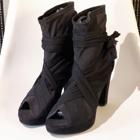Strategia black suede & fabric platform sock bootie w tulle ties, EU41, NWT - Picture 3 of 14